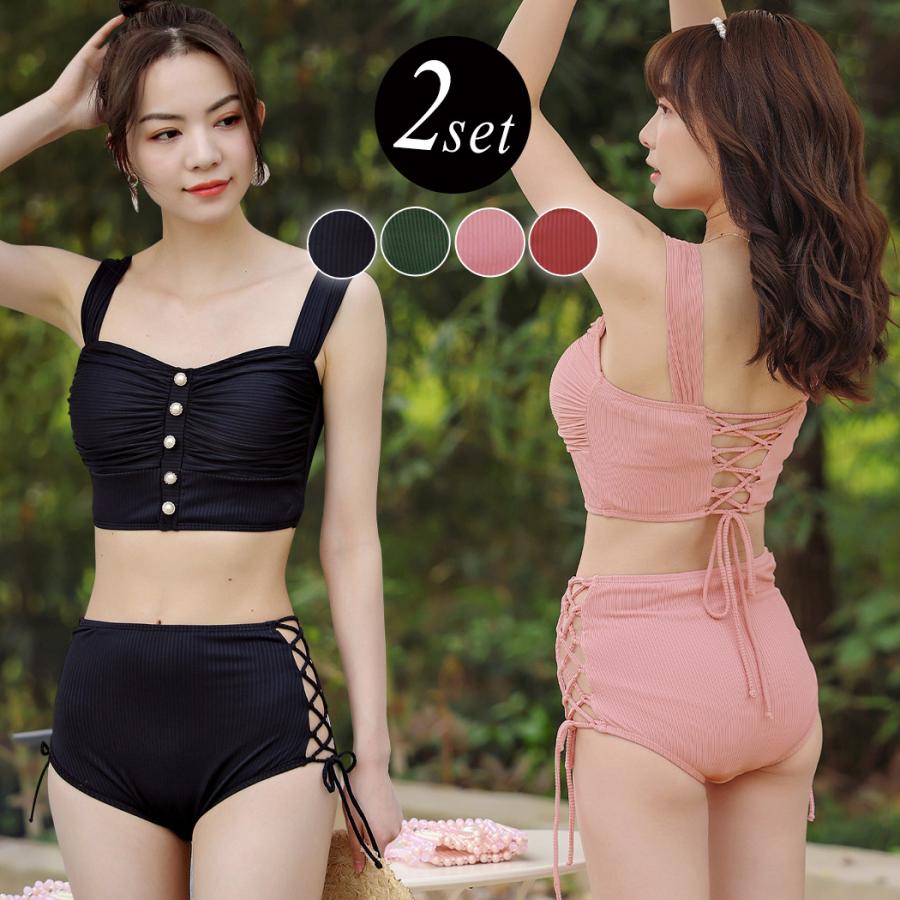 水着 レディース ビキニ ビスチェ風 サイドリボン ハイウエスト ショーツ バックシャン レースアップ ノンワイヤー 水着ストア 通販 Paypayモール
