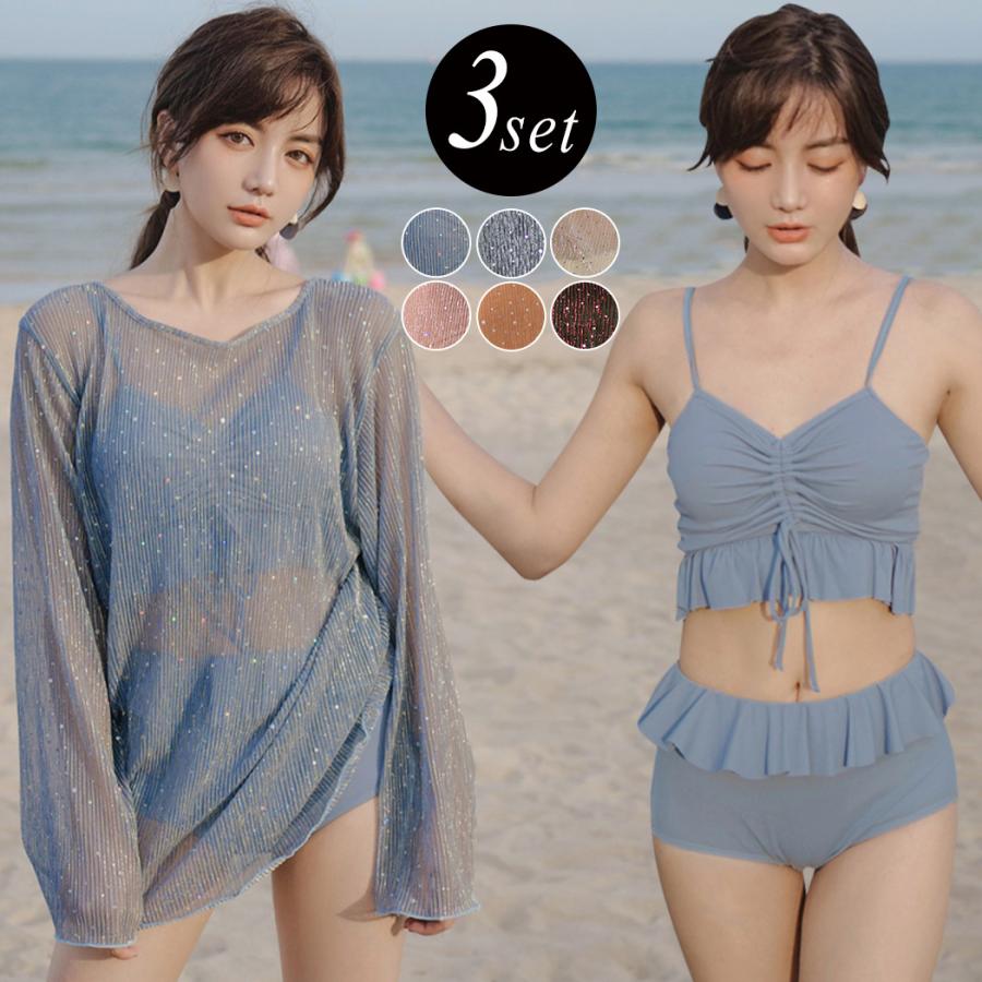 水着 レディース ビスチェビキニ 長袖シースルーレーストップス 体型カバー 30代 代 女性用水着 Salenew大人気 40代