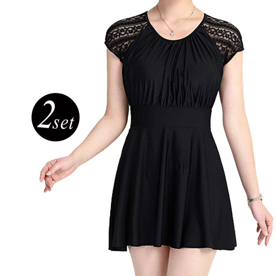 水着 レディース ワンピース 体型カバー 大きいサイズ 40代 50代 60代 ママ水着 半袖 露出控えめ 黒 水着ストア 通販 Paypayモール