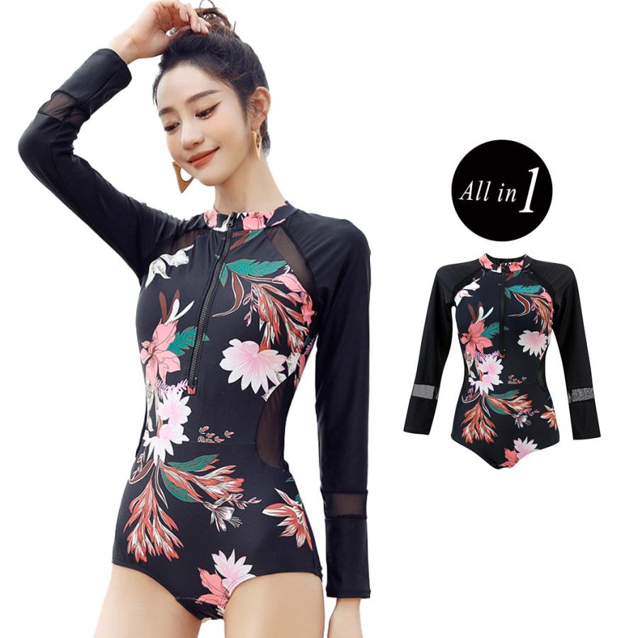 水着 ワンピース 体型カバー レディース フィットネス オトナ女子 長袖 おしゃれ かわいい シンプル 透け 花柄 Swimwear 2621 水着ストア 通販 Yahoo ショッピング