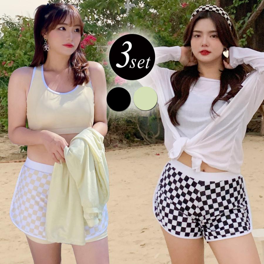 水着 3点セット 体型カバー レディース 黒 かわいい 大きいサイズ ぽっちゃり ビキニ セパレート スポーツブラ Swimwear 2723 水着ストア 通販 Yahoo ショッピング