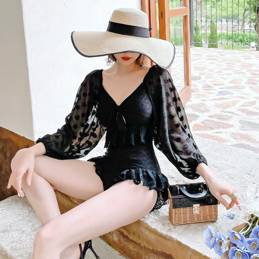 水着 レディース ワンピース オールインワン 体型カバー 白 黒 花柄