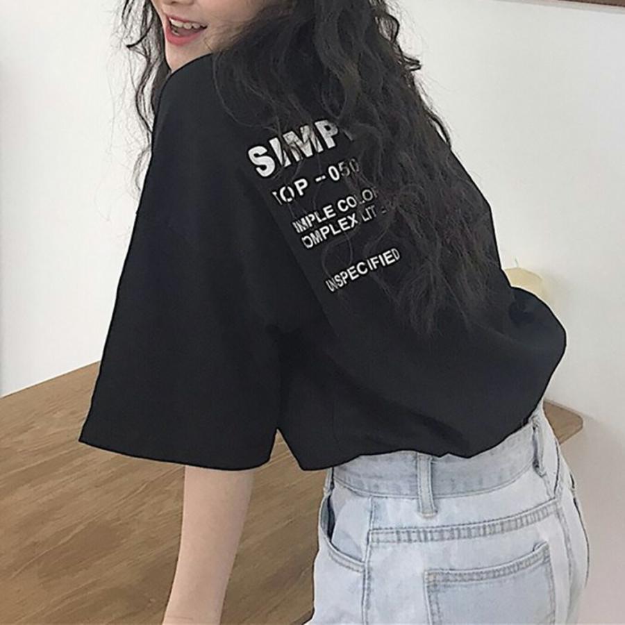 Tシャツ レディース 半袖 春 夏 秋 カットソー バックプリント オーバーサイズ ビッグシルエット ラウンドネック 可愛い 黒｜mizuki-store｜09