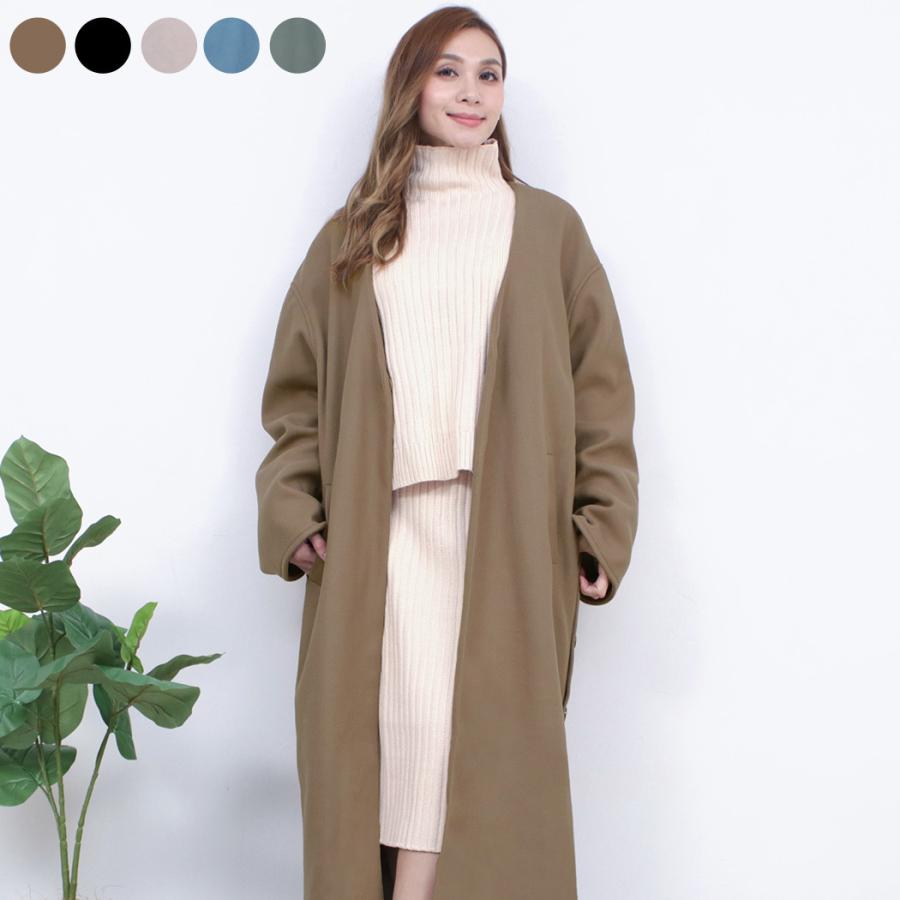 コート レディース 冬 ベルト バイカラー 2点セット 無地 シンプル おしゃれ ノーカラー きれいめ ゆったり 羽織る 黒 秋服 冬服 ビッグシルエット 水着ストア 通販 Paypayモール