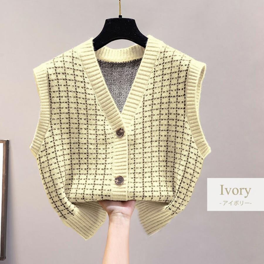 ベスト レディース 前開き 秋冬 トップス アウター Vネック リブ 黒