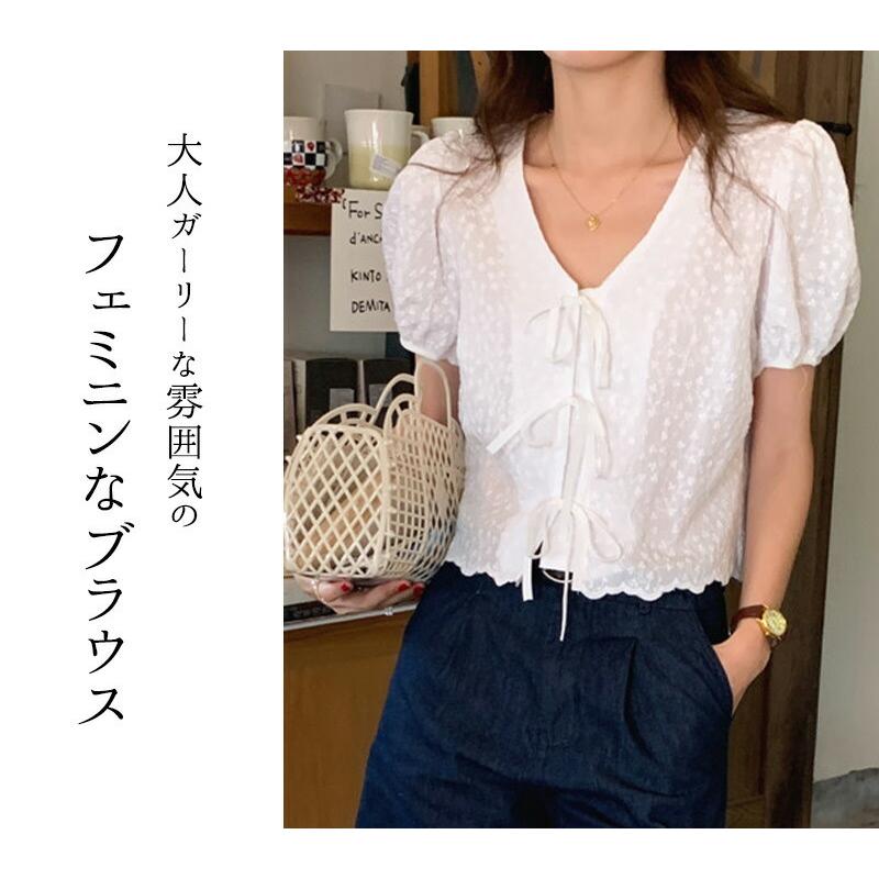 ヨリ スカラップ刺繍サマーシャツ ブラウス 半袖 クルーネック 38 白 ブラウス レディース 刺繍 トップス 半袖 シャツ スカラップヘム