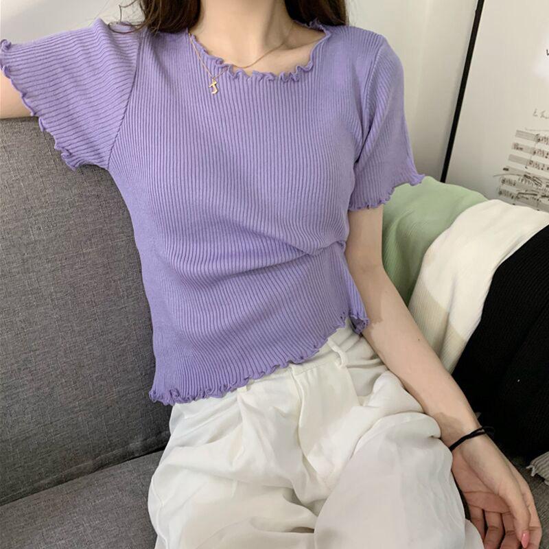 ロンハーマン【美品】メロウフリルトップス リブTシャツ カットソー 半袖 Tシャツ レディース 半袖 メロウフリル トップス リブ素材 おしゃれ