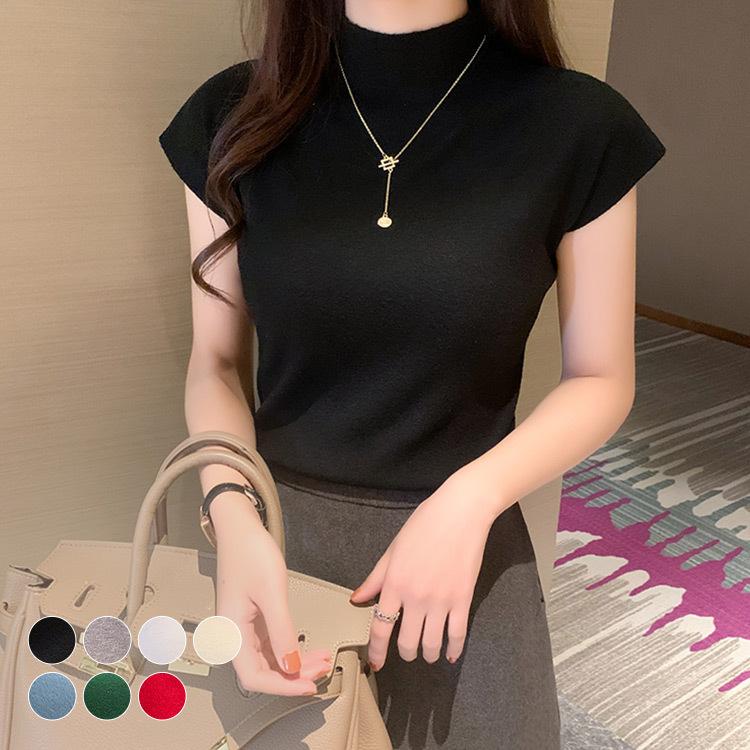 サマーニット 半袖 レディース トップス おしゃれ かわいい 春夏 秋 黒