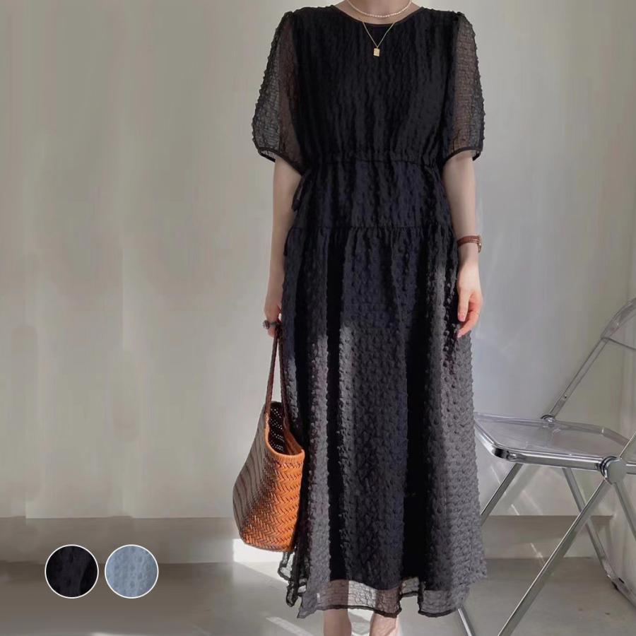 ワンピース レディース 半袖 結婚式 パーティー ドレス シャーリング 上品 おしゃれ かわいい プチプラ 透け感 シアー パフスリーブ 夏 黒 Tops1738 水着ストア 通販 Yahoo ショッピング