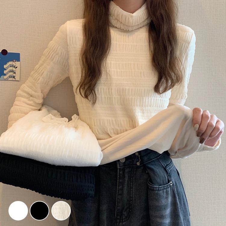 シアー トップス 裏起毛 タートル ハイネック レディース 長袖