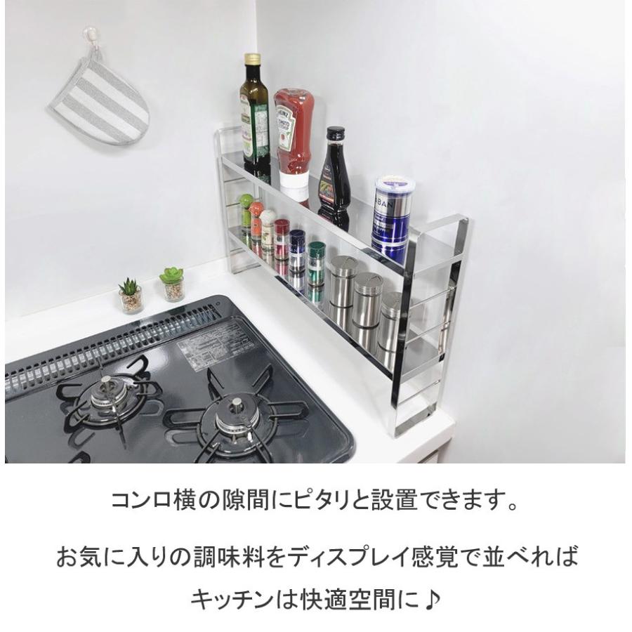 調味料ラック ステンレス 2段 燕三条 伸縮 ワイドタイプ スパイス