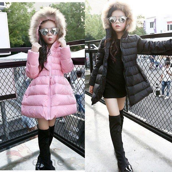 コート 女の子用 子供服 女の子 無地 ダウンコート 中綿コート フード付き ジャケット キッズコート キッズ服 女の子服 アウター 中綿 ロング コート お買い得モデル