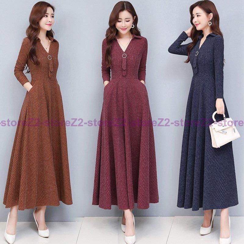レディースファッション 海外販売 ニットワンピース レディース 40代 秋冬 長袖ワンピース無地 Vネック ニットワンピース ロング丈 フレアスカート ニットインナー オシャレセーター 大人 上品 Hg7o7luij9 Www Boulevardrestaurants Com