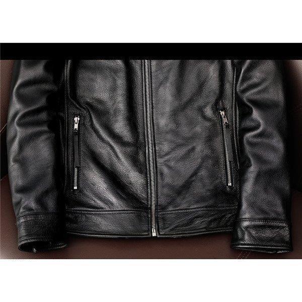 お買い得！ 店長おすすめ ライダースジャケット メンズ シングル 革ジャン 本革 レザージャケット 皮ジャン バイク 立ち襟 防風 ブルゾン B系 秋冬 冬服 【1890285592】(10451円)