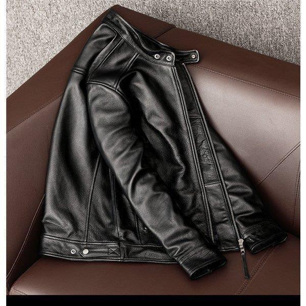 お買い得！ 店長おすすめ ライダースジャケット メンズ シングル 革ジャン 本革 レザージャケット 皮ジャン バイク 立ち襟 防風 ブルゾン B系 秋冬 冬服 【1890285592】(10451円)