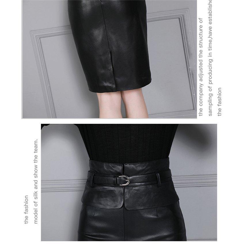 スカート ミディアム丈革スカート ラムレザー タイトスカート 膝丈ペンシルスカート ラムレザースカート ハイウエスト 本革 皮スカート 羊革 ブラック 