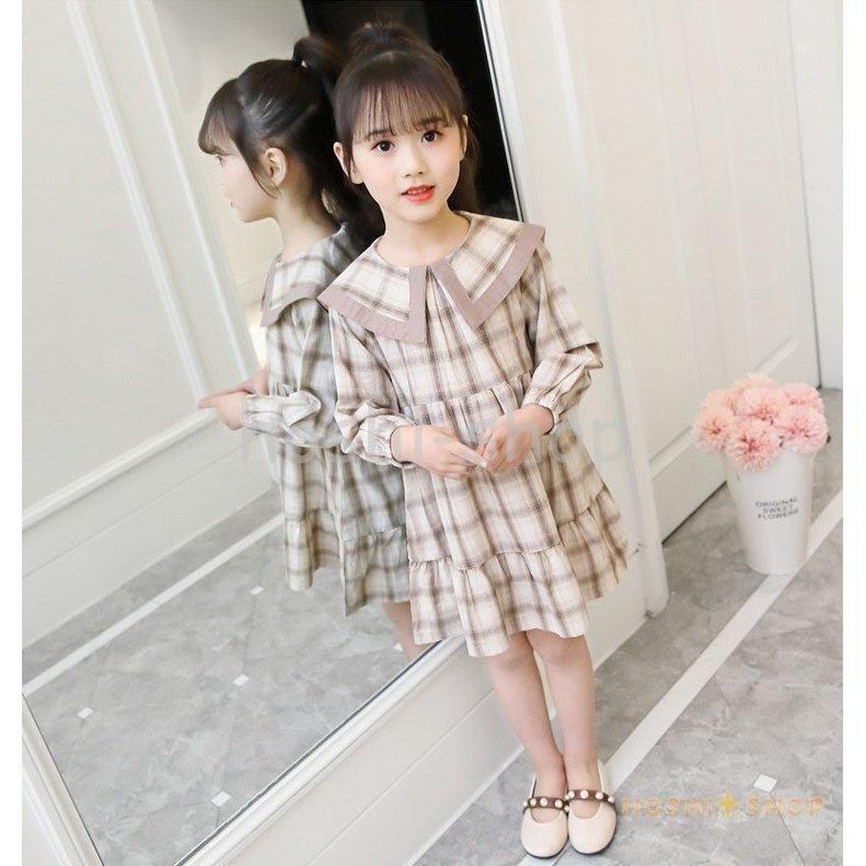 子供服 ワンピース キッズ 長袖 子供ドレス Dress 女の子 秋着 膝丈ワンピース 折り襟 チェック柄 韓国子供服 ジュニア カジュアル おしゃれ 可愛い 通学着 有名なブランド