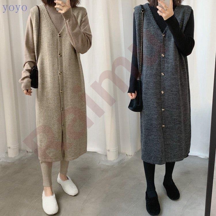 ニットベストワンピース レディース 40代 秋冬 ノースリープワンピース Vネックベストセーター ゆったり ロング丈ベストスカート オシャレ カジュアル 柔らかい