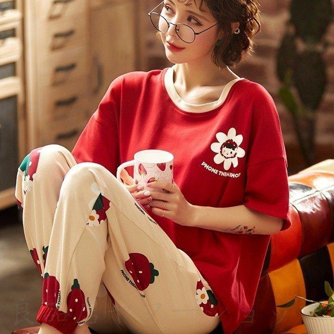 2点セット パジャマ ルームウェア 純綿 レディース 夏 半袖 薄手 パジャマtシャツ ズボン 女性 可愛い 部屋着 寝巻き ランジェリー パジャマ 韓国風 Qczu3nusjo Anzanatitlan Org