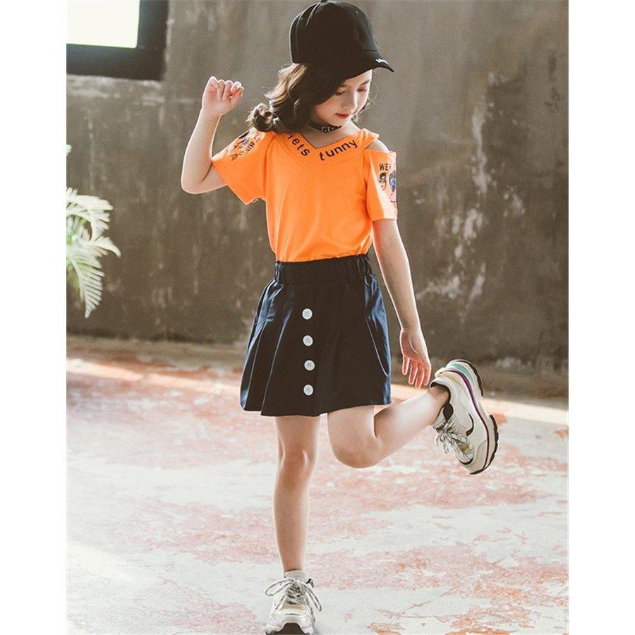 子供服 セットアップ キッズ 女の子 夏 2点セット 上下セット Tシャツ 半袖 肩出し スカート スポーツウェア ジュニア おしゃれ 可愛い カジュアル 小学生 新品 スカート 子供服 女の子 Tシャツ スカート 上下セット セットアップ 肩出し