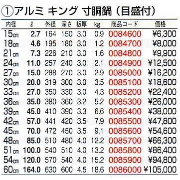 キング アルミ 寸胴鍋（目盛付）24cmの画像