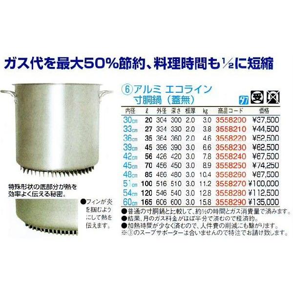 アルミ エコライン 寸胴鍋 33cm 蓋無（受注生産品 納期約2ヶ月） : 水