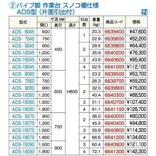 パイプ脚 作業台 スノコ棚 片面引出付 WDS-6045の画像