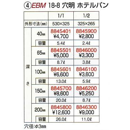 EBM 18-8 穴明ホテルパン 1/1 200mm H2008PFの画像
