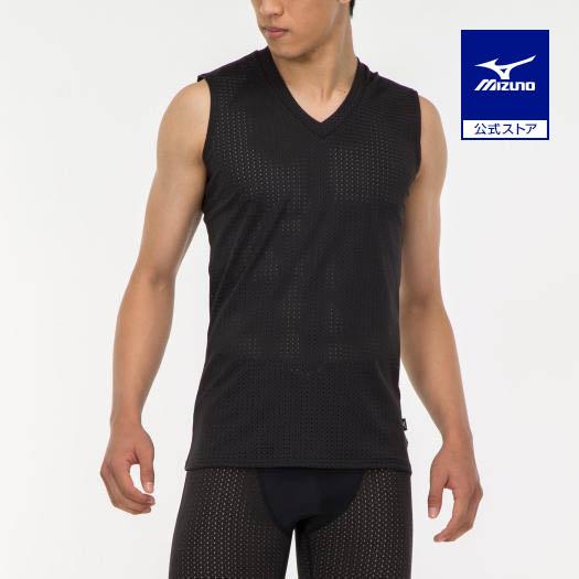 ミズノ公式 ドライエアロフローインナーシャツ ノースリーブ お見舞い ラケットスポーツ メンズ が大特価 ブラック