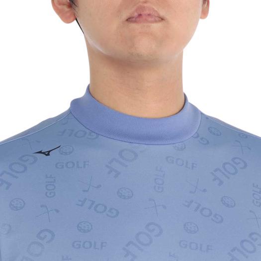 836【新品】大きいサイズ ミズノゴルフ ロゴジャカードモックネックシャツ5L青 MIZUNO（ミズノ） ミズノ公式 ゴルフウェア ゴルフモチーフジャガード