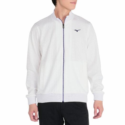新品 MIZUNO GOLF メンズ ジャケット ホワイト Lサイズ ミズノ公式 ゴルフウェア ロゴジャガード長袖フルジップアップブルゾン