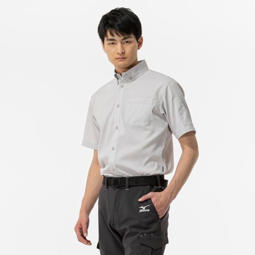 【完売品】ユニセックス　綿混ワークシャツ MIZUNO（ミズノ） ミズノ公式 布帛ワークシャツ 半袖/制電素材 ユニ