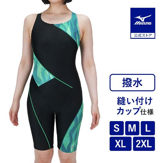 Mizuno 競泳水着 ブラック/グリーン MIZUNO（ミズノ） ミズノ公式 アクアフィットネス用オールインワン
