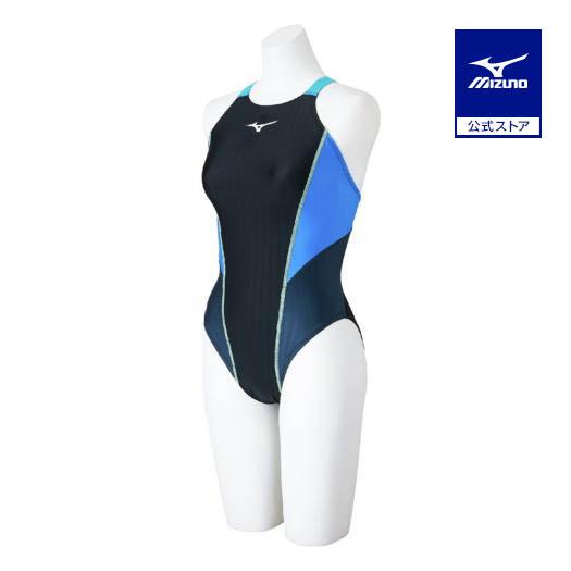 美品⭐︎Mizuno 競泳水着 ライトブルー/ブラック②Ｍ MIZUNO（ミズノ） ミズノ公式 競泳用ミディアムカット レースオープン