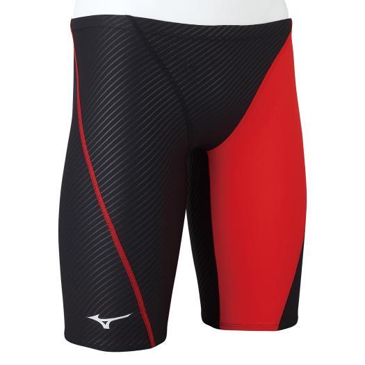 ミズノ　メンズ競泳用 ハーフスパッツ ブラック×レッド L MIZUNO（ミズノ） ミズノ公式 競泳練習用ハーフスパッツ メンズ