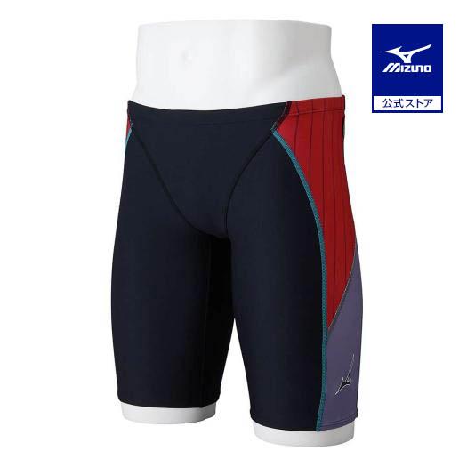 ミズノ　メンズ競泳用 ハーフスパッツ ブラック×レッド L MIZUNO ミズノ公式 競泳練習用ハーフスパッツ メンズ ブラック