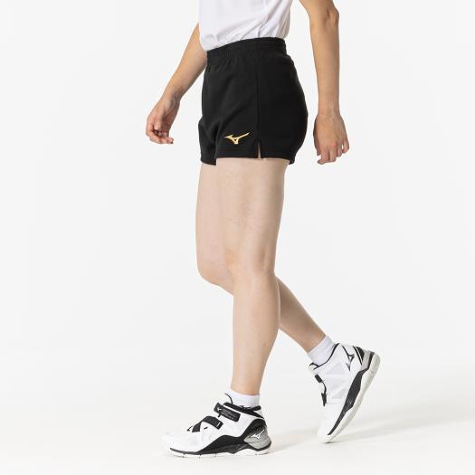 Mizuno バレーボールパンツ イエロー/ブラック Mizuno バレーボールパンツブラック/黄ライン レディースLロゴ
