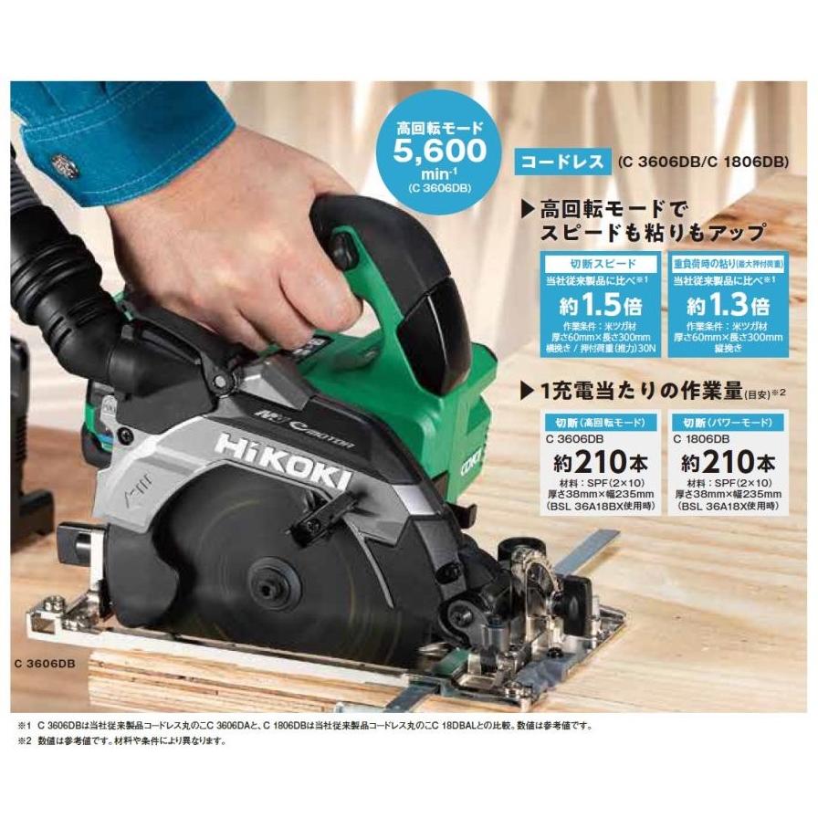 未使用 本体＋収納ケース HiKOKI 165mm 36V 丸のこ C3606DB(NN) 黒鯱