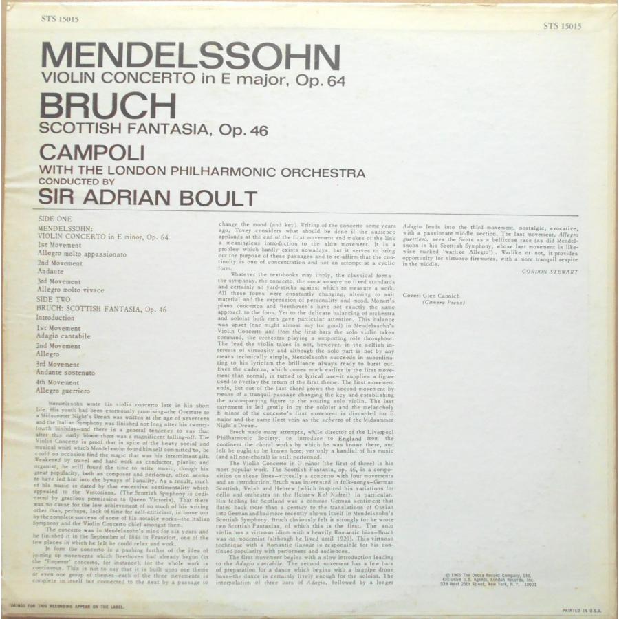 中古lpレコード メンデルスゾーン ヴァイオリン協奏曲ホ短調 作品64 他 カンポリ バイオリン Mendelssohn Violin Concerto In E Minor Op 64 Sts Lpレコード専門 美寿濃レコード 通販 Yahoo ショッピング