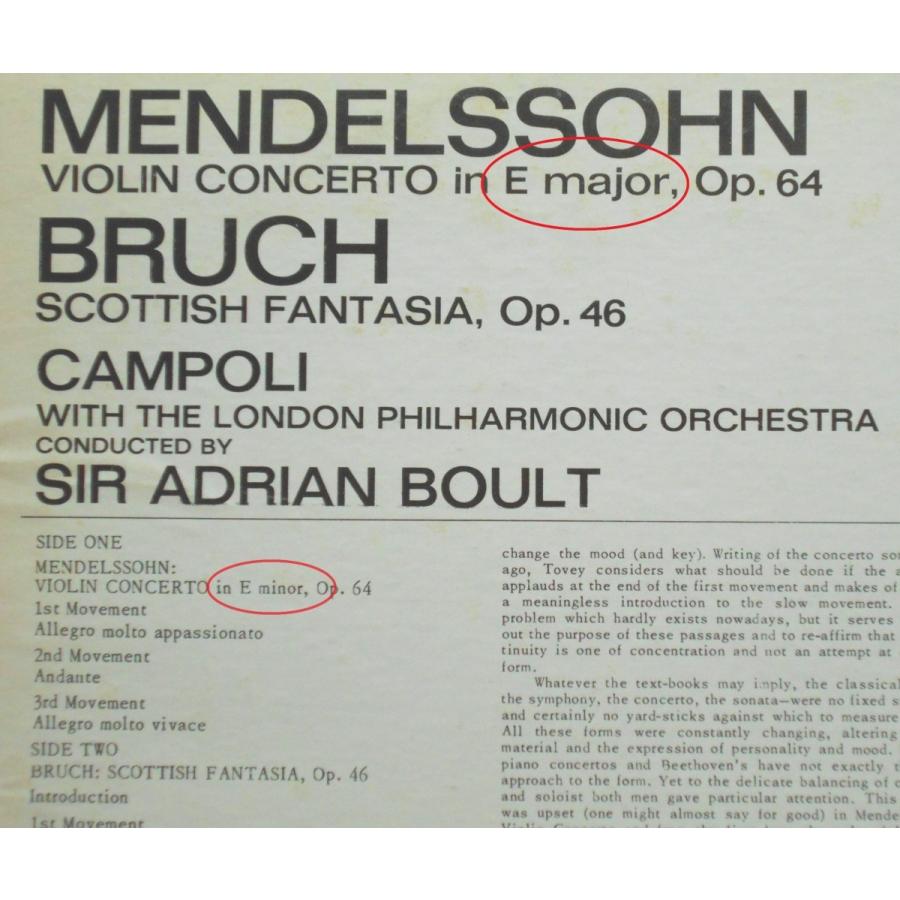 中古lpレコード メンデルスゾーン ヴァイオリン協奏曲ホ短調 作品64 他 カンポリ バイオリン Mendelssohn Violin Concerto In E Minor Op 64 Sts Lpレコード専門 美寿濃レコード 通販 Yahoo ショッピング