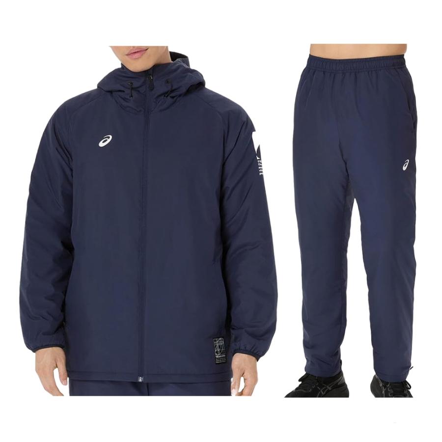 asics ネイビー フード付きジャケットとパンツセット ASICS ASICS（アシックス）中わたウインドブレーカーフーディー