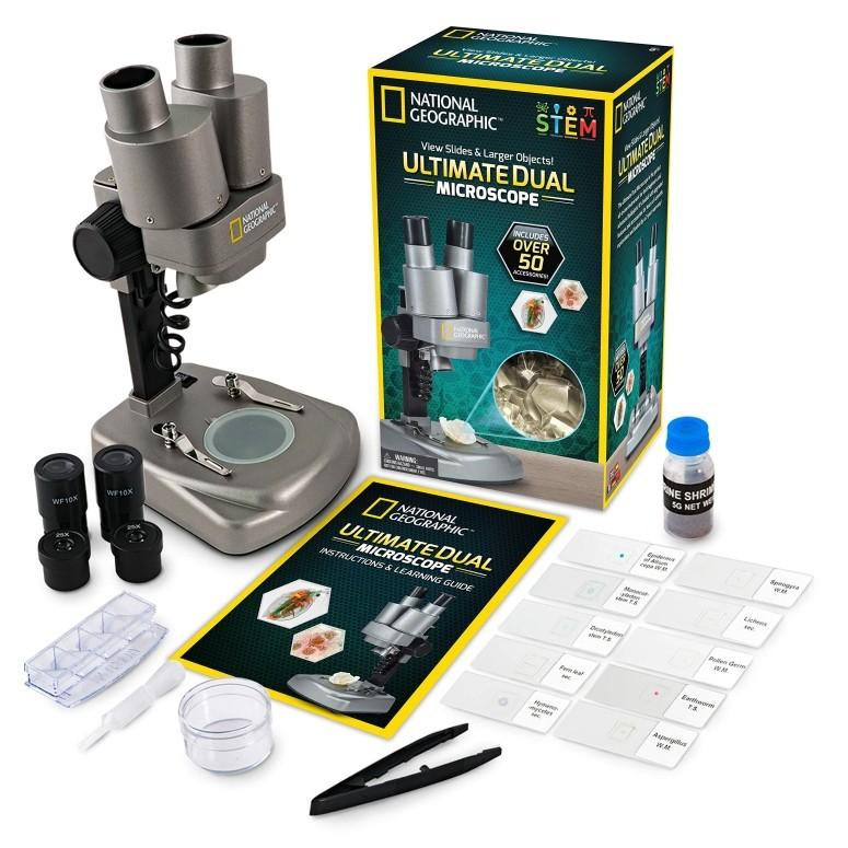 ナショナルジオグラフィック LED おもちゃ 双眼生物顕微鏡 スライドセット NATIONAL GEOGRAPHIC Dual LED Student Microscope ? 50+ pc Science Kit Includes Se｜mj-market