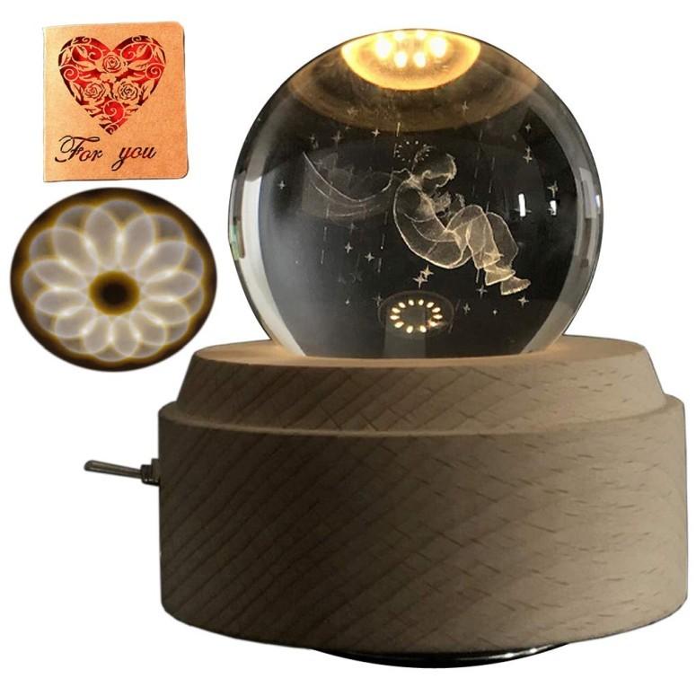 3Dクリスタルボールオルゴール 星の王子さま LED ウッドベース Amperer 3D Crystal Ball Music Box Little  Prince Luminous Rotating Musical Box with Projecti :iz200608-072:MJ-MARKET  