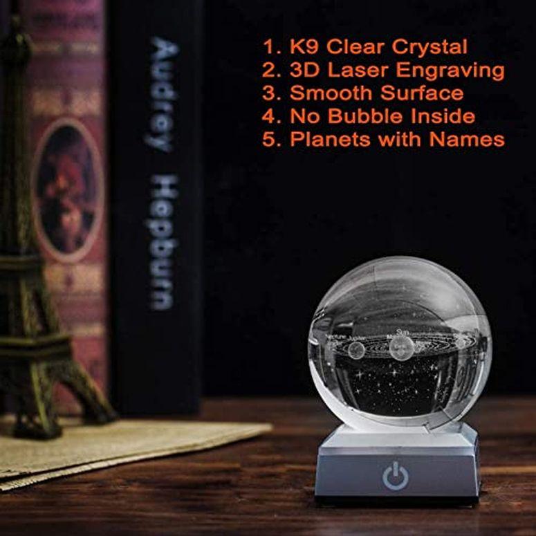 埼玉激安 3D クリスタルボール ガラス玉 置物 3D Solar System Crystal Ball with LED Touch Base，Solar System Night Light Lamp Gift，Indoor Figurine Lamps Light for
