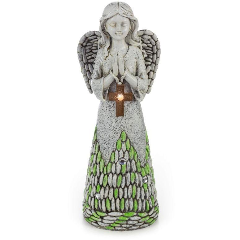 天使 LEDソーラーライト Praying Angel with Cross Solar Powered LED Outdoor Decor Garden Light