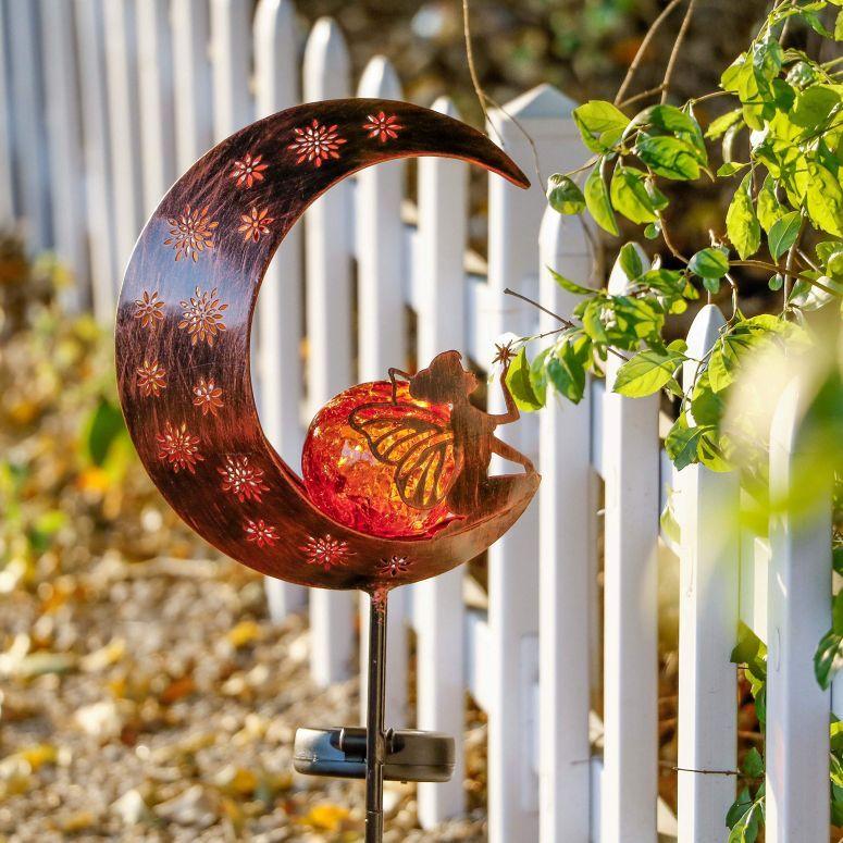 妖精 フェアリー LEDソーラーライト TERESA'S COLLECTIONS 39 inch Metal Moon Fairy Garden Solar Stake Lights with Angel Decor, Decorative Moon Solar Ligh｜mj-market｜04