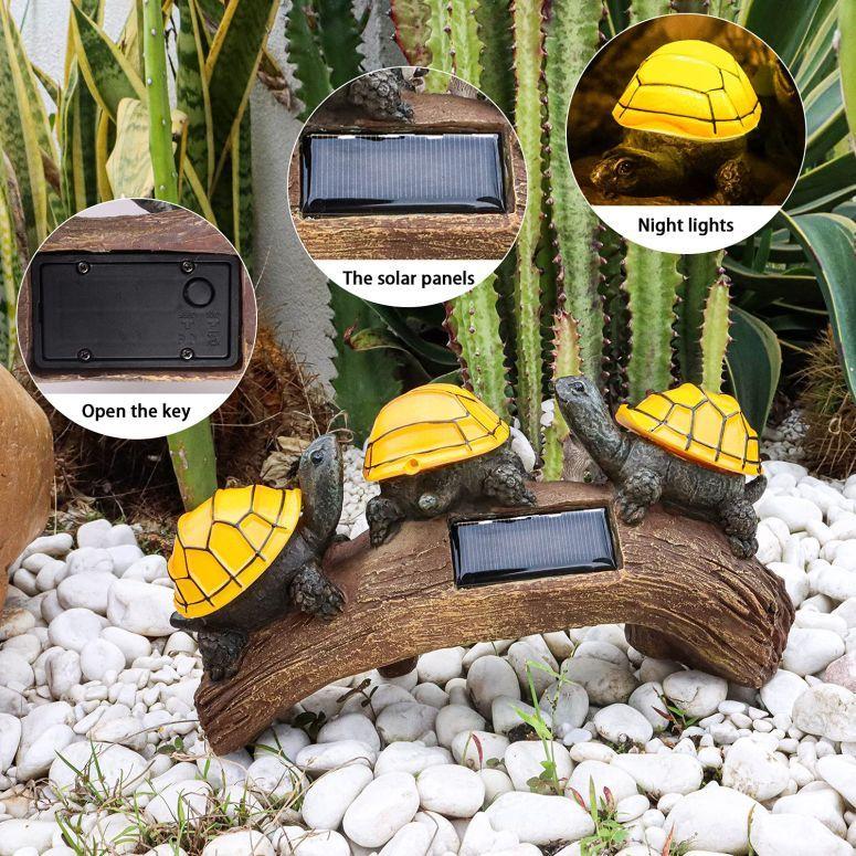 カメ LEDソーラーライト Solar Garden Turtle Statues Light, Outdoor Solar Turtles