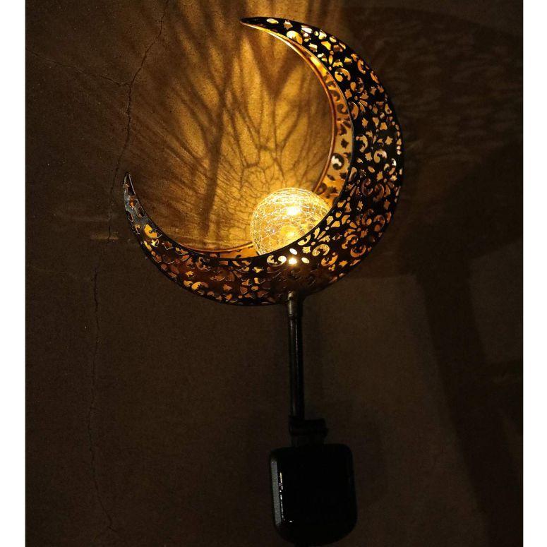 三日月 LEDソーラーライト Starryfill Garden Solar Lights Outdoor Bronze Moon Crackle Glass Globe Stake Metal Lights Waterproof Warm White LED for Pathw｜mj-market｜03
