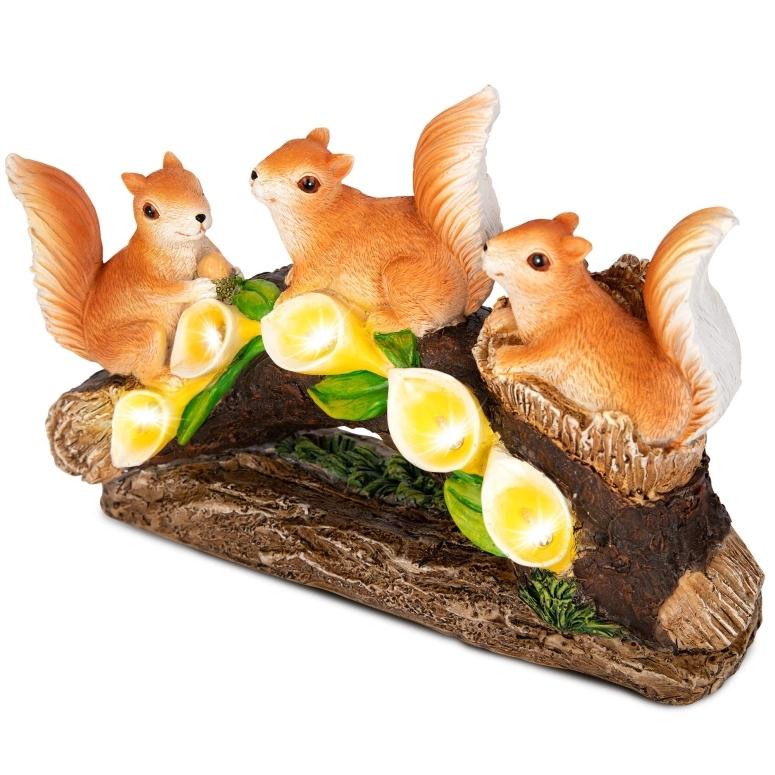 LEDソーラーライト ソーラーパワー ガーデンライト RealPetaled Squirrels Garden statues and figurines， Garden Art Outdoor for all seasons-Garden Decor， S