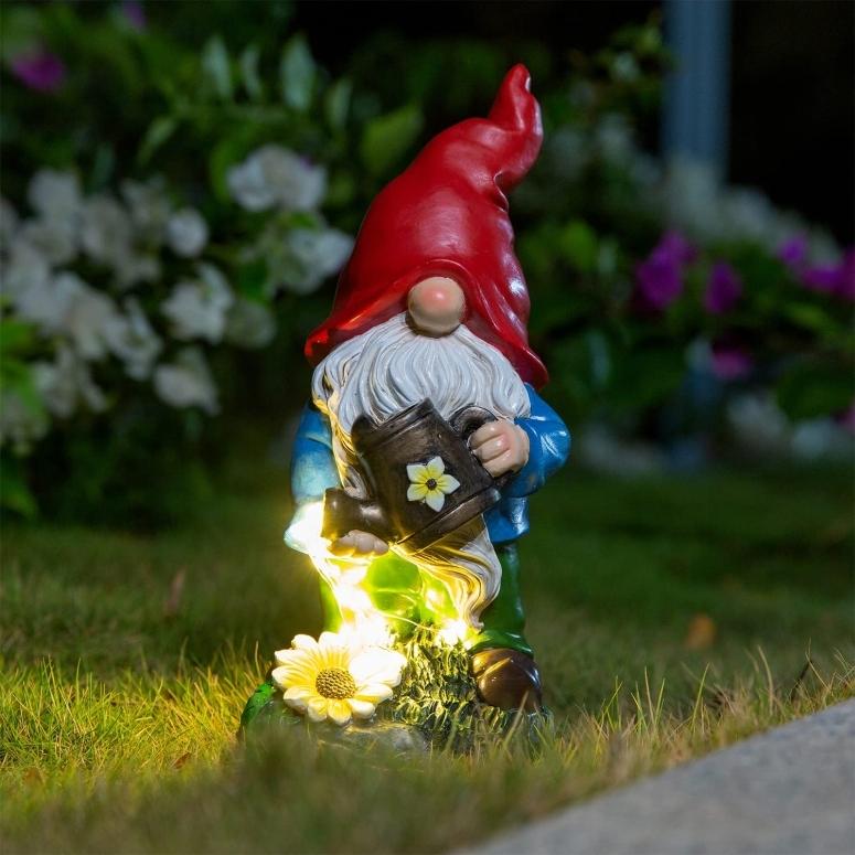 売り最安価格 LEDソーラーライト ソーラーパワー ガーデンライト Garden Gnome Statue Outdoor Decor with Watering Can Solar Lights， Funny Knomes Figurines Watering Sunf